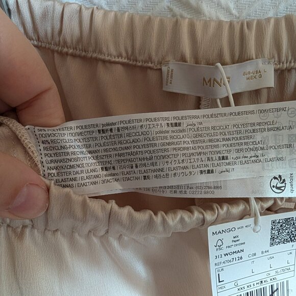 NWT Mango Satin Palazzo Trousers Pants Elastic Waist Drawstring Pull-on Large - Picture 8 of 11